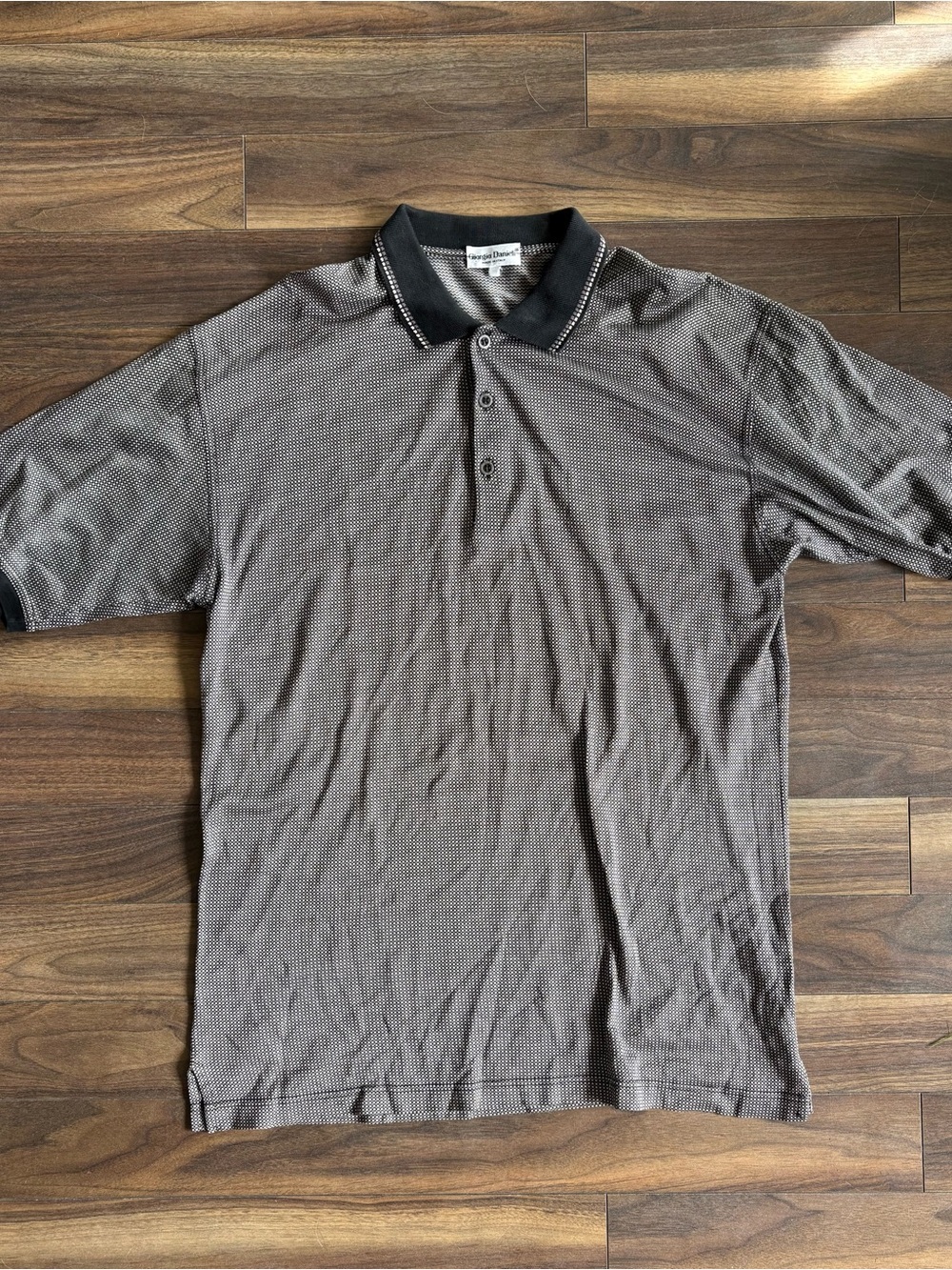 Giorgio Danieli Men’s Black Polo with Subtle Gray Micro-Pattern Made in Italy